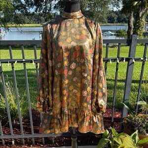 Zara Festive Floral Dress with Gold and Red Accents